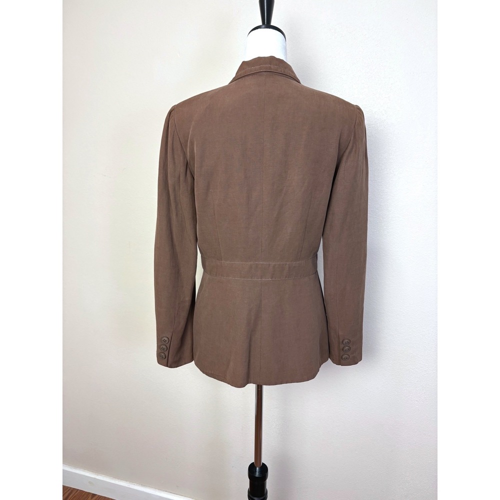 Y2K Vintage Brown Silk & Linen Blazer Jacket Size 8 Business Casual Office‎ - Picture 3 of 6